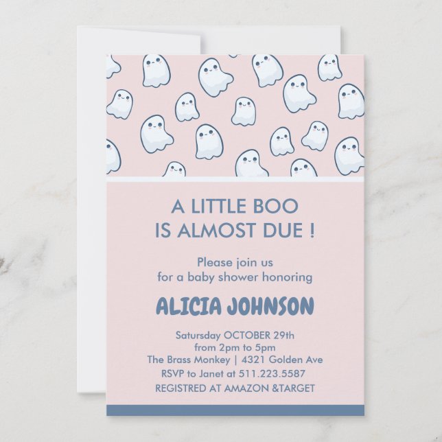 Halloween cute ghost pink baby shower invitation (Front)