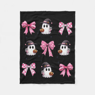 Halloween Cute Ghost Pink Coquette Bows Ghost Hall Fleece Blanket