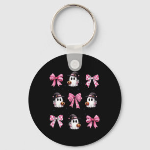 Halloween Cute Ghost Pink Coquette Bows Ghost Hall Key Ring