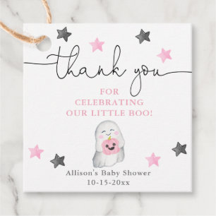 Halloween cute ghost pink white girl baby shower favour tags