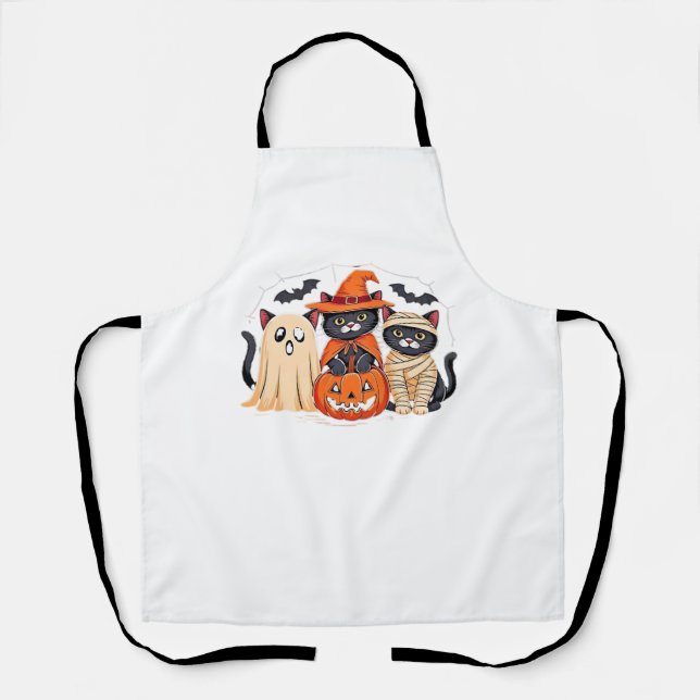 Halloween Cute Ghost Pumpkin Cat Classic T-Shirt_1 Apron (Front)