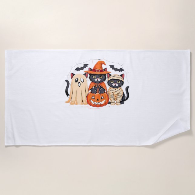 Halloween Cute Ghost Pumpkin Cat Classic T-Shirt_1 Beach Towel (Front)