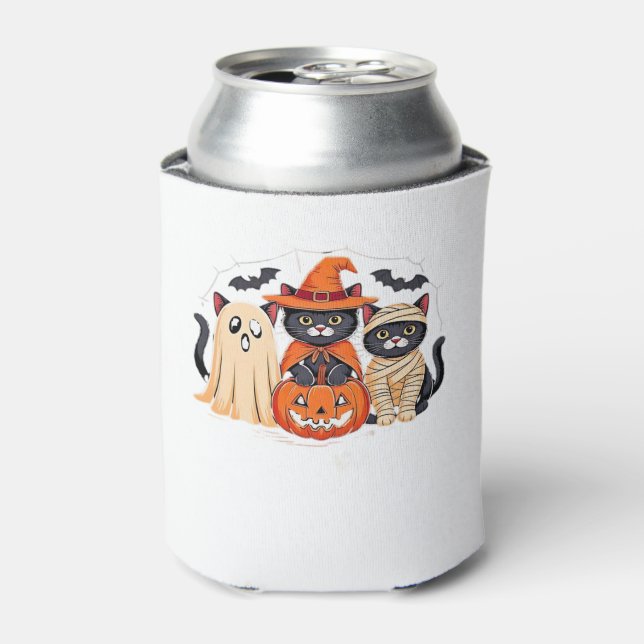 Halloween Cute Ghost Pumpkin Cat Classic T-Shirt_1 Can Cooler (Can Front)