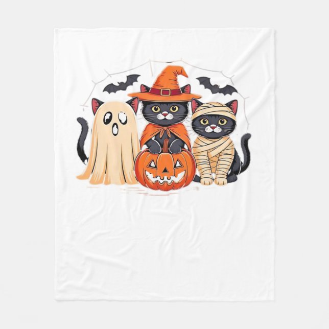 Halloween Cute Ghost Pumpkin Cat Classic T-Shirt_1 Fleece Blanket (Front)