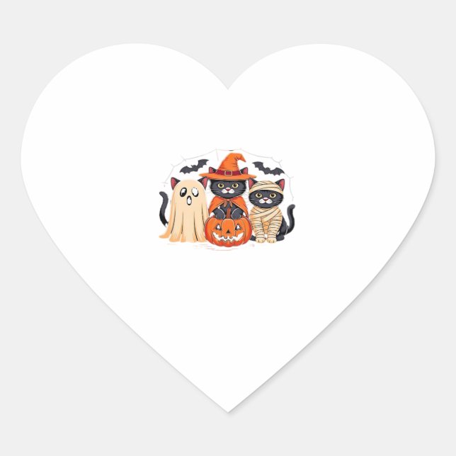 Halloween Cute Ghost Pumpkin Cat Classic T-Shirt_1 Heart Sticker (Front)
