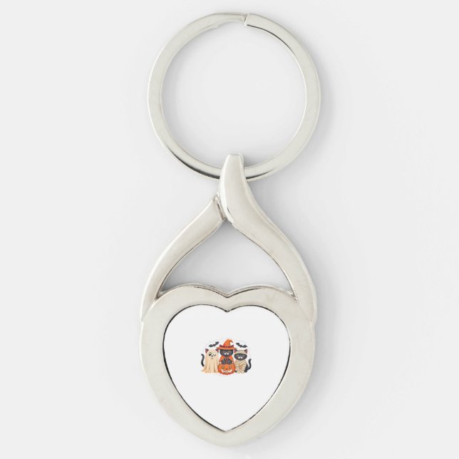 Halloween Cute Ghost Pumpkin Cat Classic T-Shirt_1 Key Ring (Front)