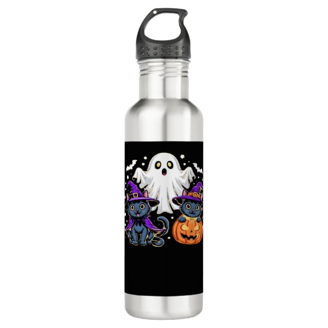 Halloween Cute Ghost Pumpkin Cat Classic T-Shirt_3 710 Ml Water Bottle (Front)