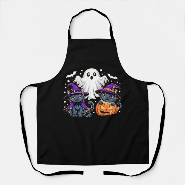 Halloween Cute Ghost Pumpkin Cat Classic T-Shirt_3 Apron (Front)