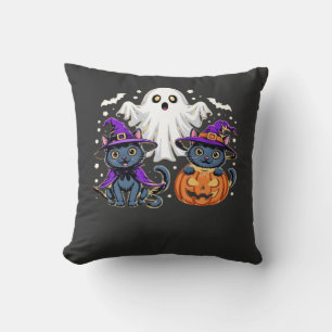 Halloween Cute Ghost Pumpkin Cat Classic T-Shirt_3 Cushion