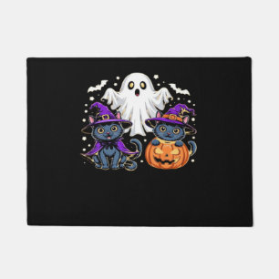 Halloween Cute Ghost Pumpkin Cat Classic T-Shirt_3 Doormat