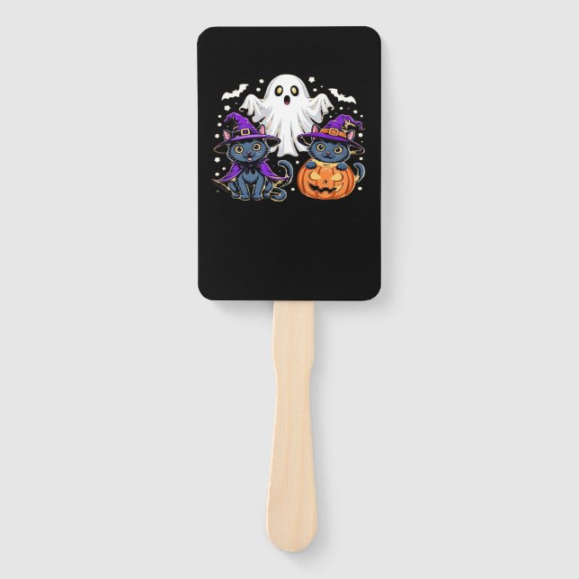 Halloween Cute Ghost Pumpkin Cat Classic T-Shirt_3 Hand Fan (Front)