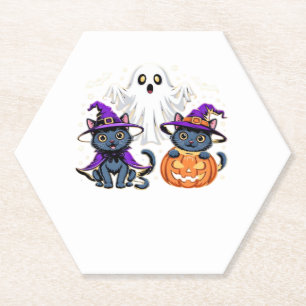 Halloween Cute Ghost Pumpkin Cat Classic T-Shirt_3 Paper Coaster