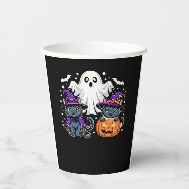 Halloween Cute Ghost Pumpkin Cat Classic T-Shirt_3 Paper Cups (Front)
