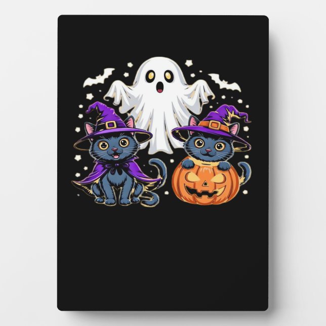 Halloween Cute Ghost Pumpkin Cat Classic T-Shirt_3 Plaque (Front)