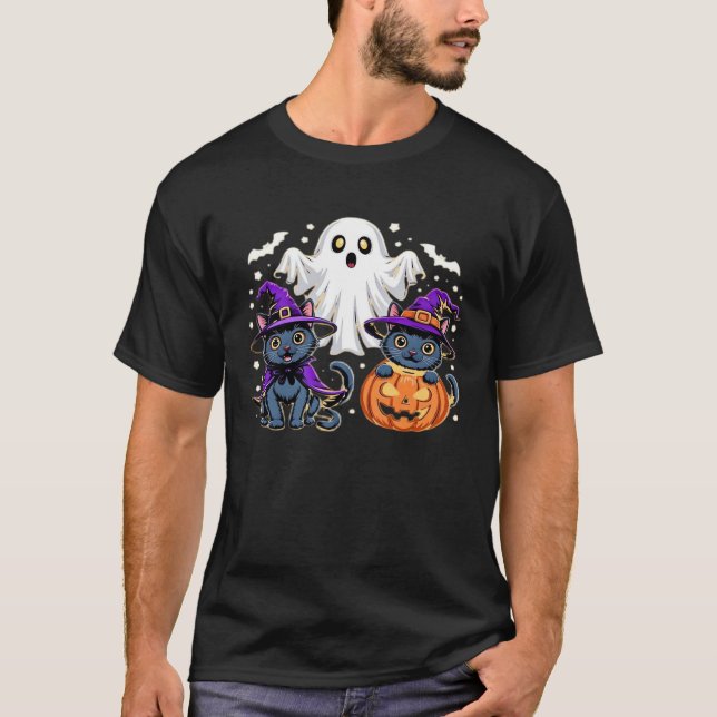 Halloween Cute Ghost Pumpkin Cat Classic T-Shirt_3 T-Shirt (Front)