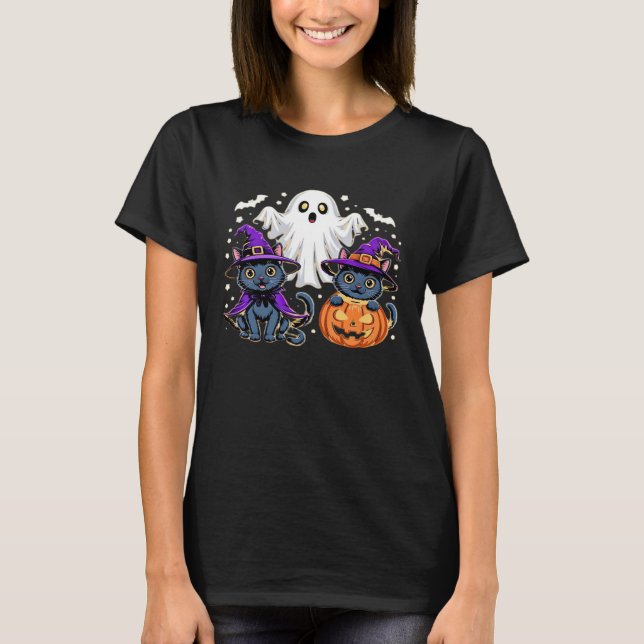 Halloween Cute Ghost Pumpkin Cat Classic T-Shirt_3 T-Shirt (Front)