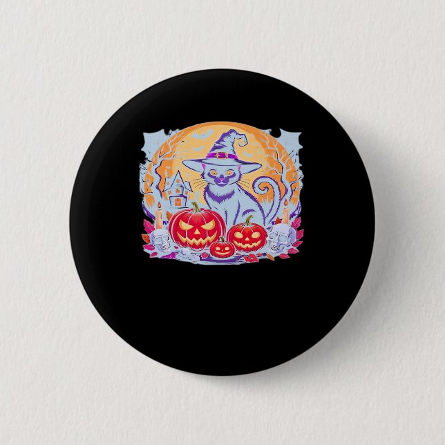 Halloween Cute Ghost Pumpkin Cat Classic T-Shirt 6 Cm Round Badge (Front)