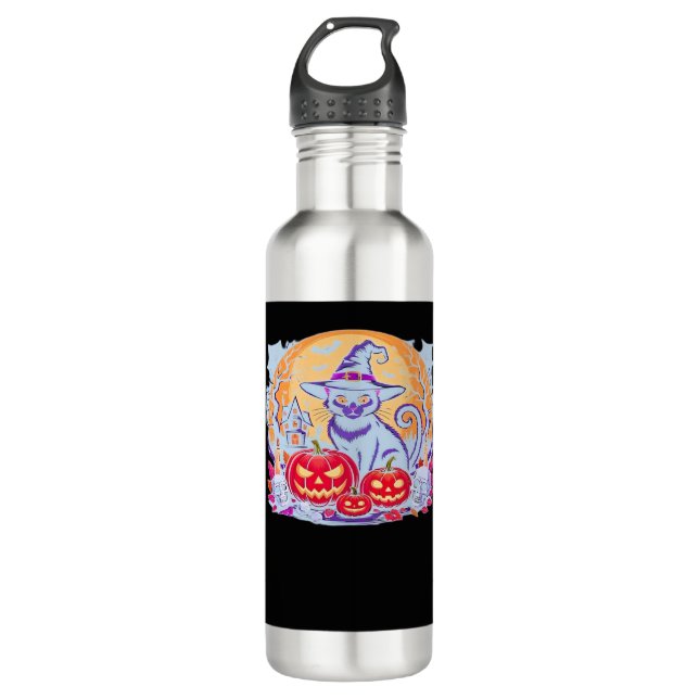 Halloween Cute Ghost Pumpkin Cat Classic T-Shirt 710 Ml Water Bottle (Front)