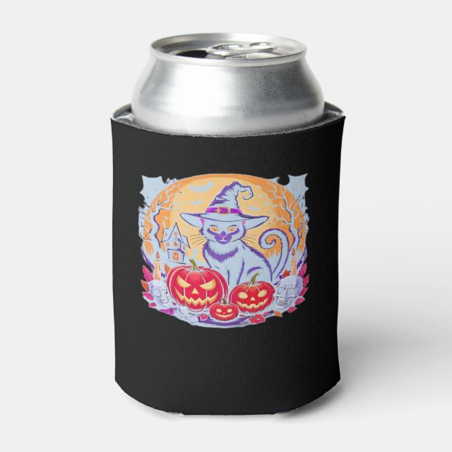 Halloween Cute Ghost Pumpkin Cat Classic T-Shirt Can Cooler (Can Front)