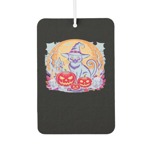 Halloween Cute Ghost Pumpkin Cat Classic T-Shirt Car Air Freshener (Front)