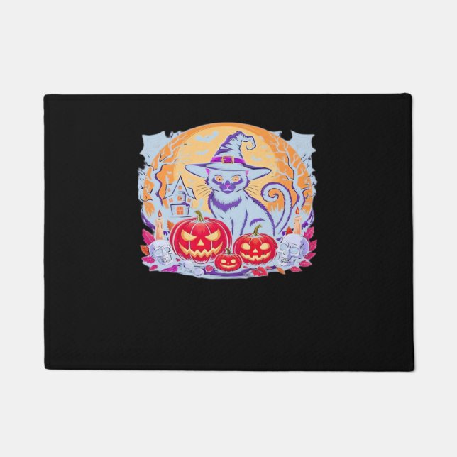 Halloween Cute Ghost Pumpkin Cat Classic T-Shirt Doormat (Front)