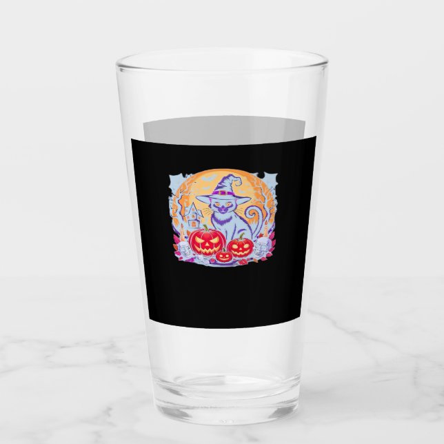 Halloween Cute Ghost Pumpkin Cat Classic T-Shirt Glass (Front)