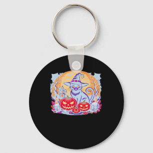 Halloween Cute Ghost Pumpkin Cat Classic T-Shirt Key Ring