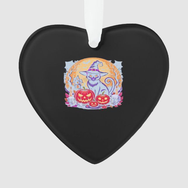 Halloween Cute Ghost Pumpkin Cat Classic T-Shirt Ornament (Front)