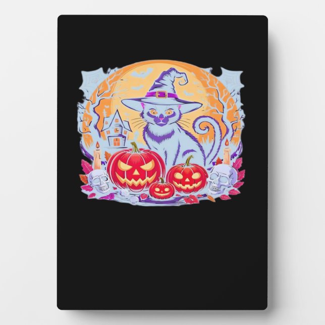 Halloween Cute Ghost Pumpkin Cat Classic T-Shirt Plaque (Front)