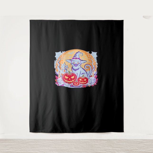 Halloween Cute Ghost Pumpkin Cat Classic T-Shirt Tapestry (Front)