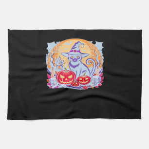 Halloween Cute Ghost Pumpkin Cat Classic T-Shirt Tea Towel