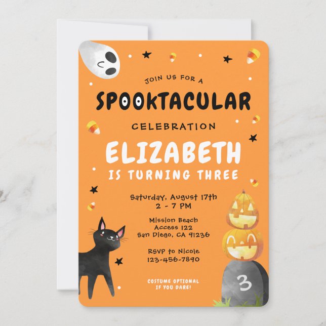 Halloween Cute Ghost Pumpkin Girls Birthday Party Invitation (Front)