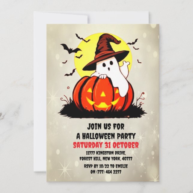 Halloween Cute Ghost Pumpkin Party Invitation  (Front)