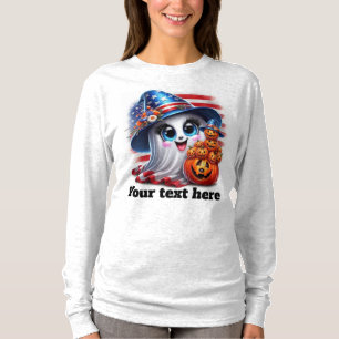 Halloween Cute Ghost Pumpkin with American flag T-Shirt