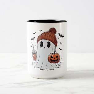 Halloween Cute Ghost Shirt Fall Pumpkin Coffee Lov Two-Tone Coffee Mug