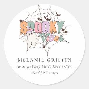 Halloween Cute Ghost Spooky Vibes Address Classic Round Sticker