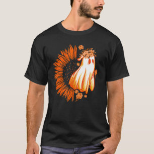 Halloween Cute Ghost Sunflower Cottagecore Autumn T-Shirt