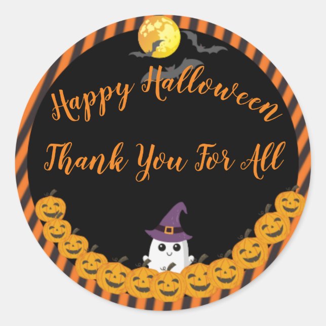 Halloween Cute Ghost Thank You Classic Round Sticker (Front)