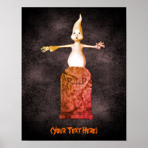 Halloween Cute Ghost Tombstone Personalised  Poster