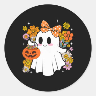 Halloween Cute Ghost Vintage Floral Trick Or Treat Classic Round Sticker