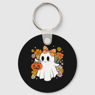 Halloween Cute Ghost Vintage Floral Trick Or Treat Key Ring