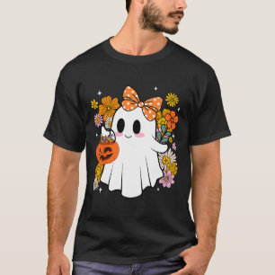 Halloween Cute Ghost Vintage Floral Trick Or Treat T-Shirt