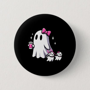 Halloween Cute Ghost Walking Dog Spooky Pink Coque 6 Cm Round Badge