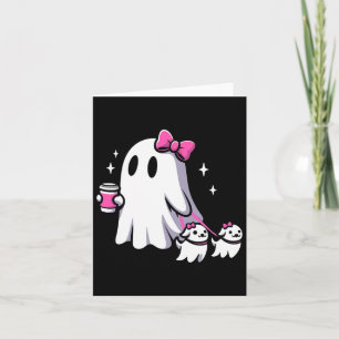 Halloween Cute Ghost Walking Dog Spooky Pink Coque Card