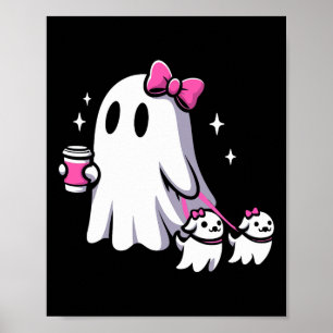 Halloween Cute Ghost Walking Dog Spooky Pink Coque Poster