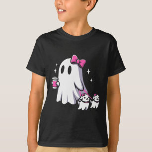 Halloween Cute Ghost Walking Dog Spooky Pink Coque T-Shirt