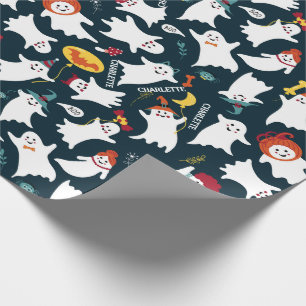 Halloween Cute Ghosts Add Child's Name Wrapping Paper