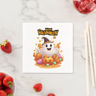 Halloween: Cute Ghosts and Pumpkin Family Napkin