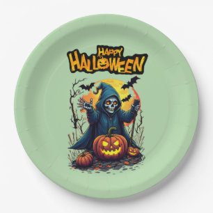 Halloween: Cute Ghosts and Pumpkin Family Paper Plate