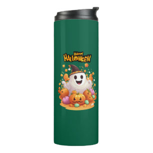 Halloween: Cute Ghosts and Pumpkin Family Thermal Tumbler